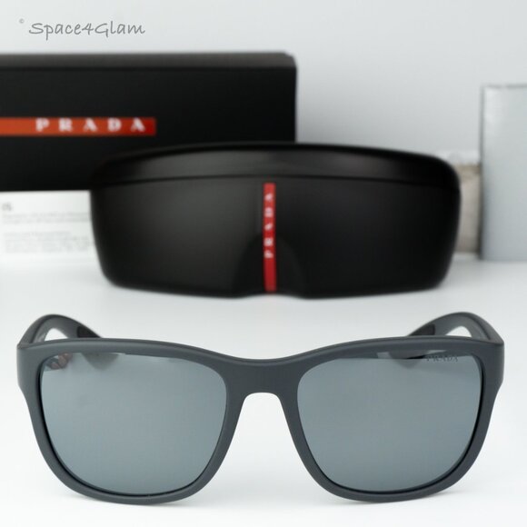 Prada Linea Rossa Women Sunglasses Grey Mirror Black Square PS01US UFK5L0 NEW main image 4